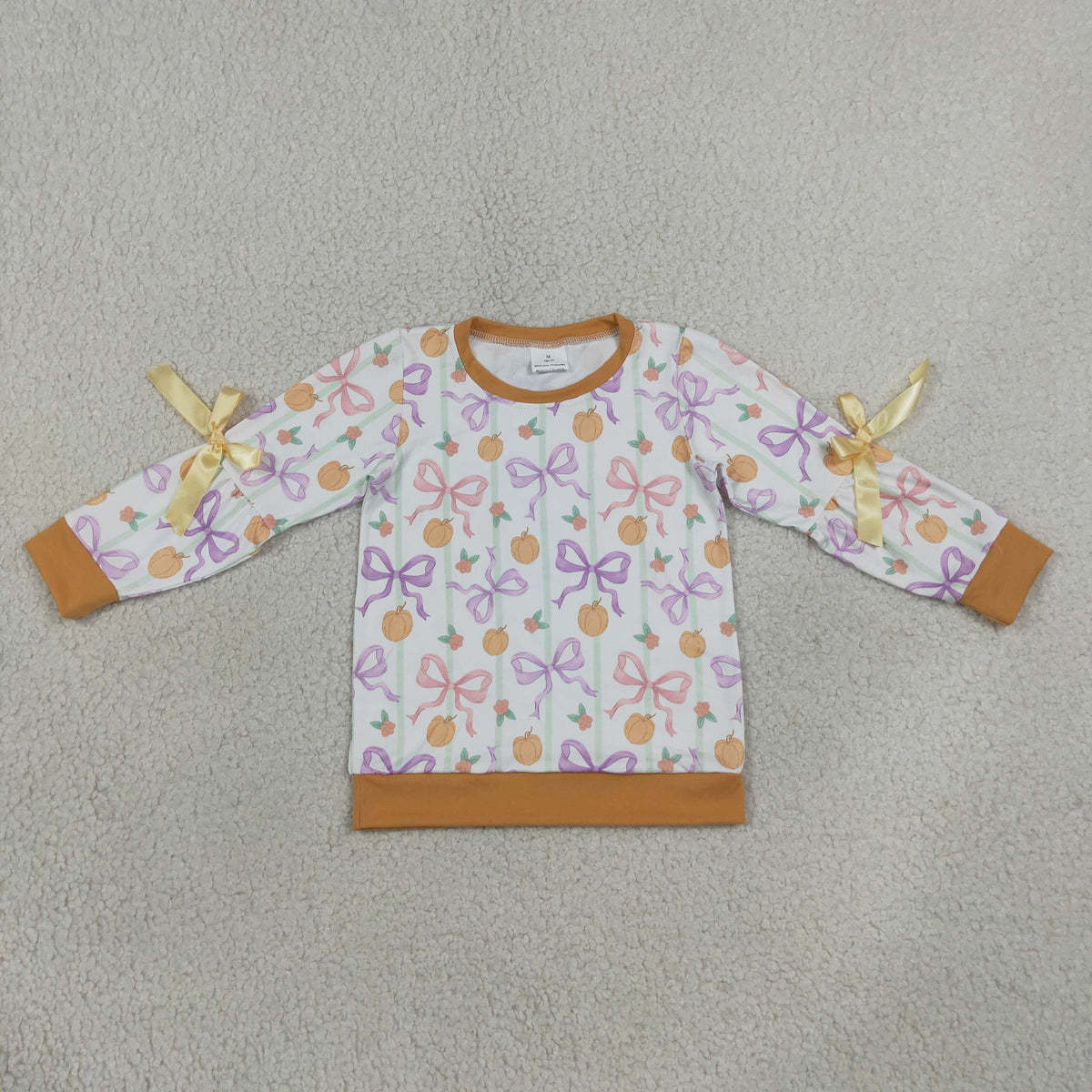 Baby Girls Long Sleeve Colorful Stripe Bows Pumpkins Fall T-shirt Top
