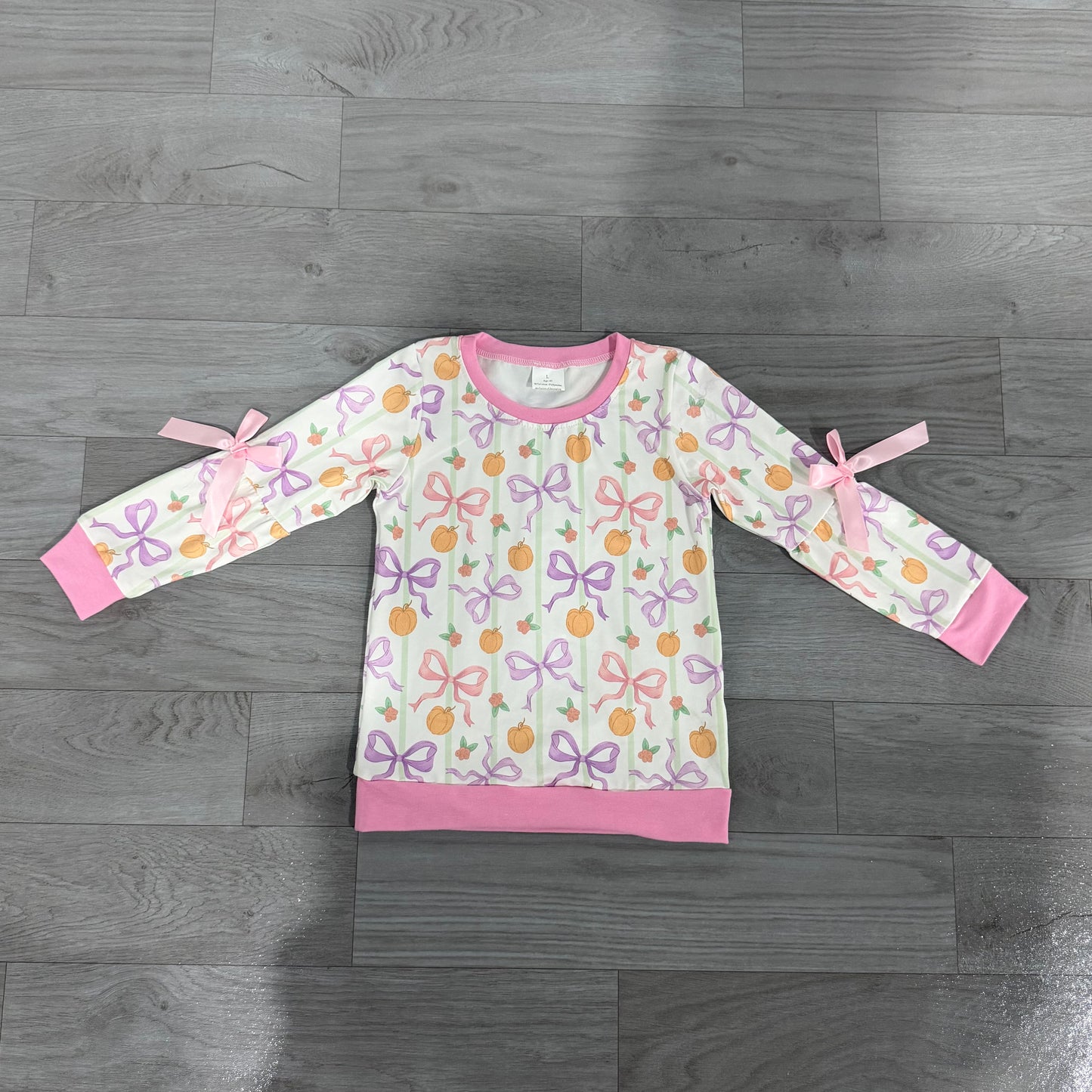 Baby Girls Long Sleeve Colorful Bows Checked Pumpkins Fall T-shirt Top Preorder