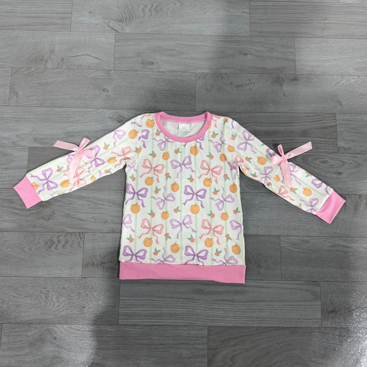 Baby Girls Long Sleeve Colorful Bows Checked Pumpkins Fall T-shirt Top Preorder