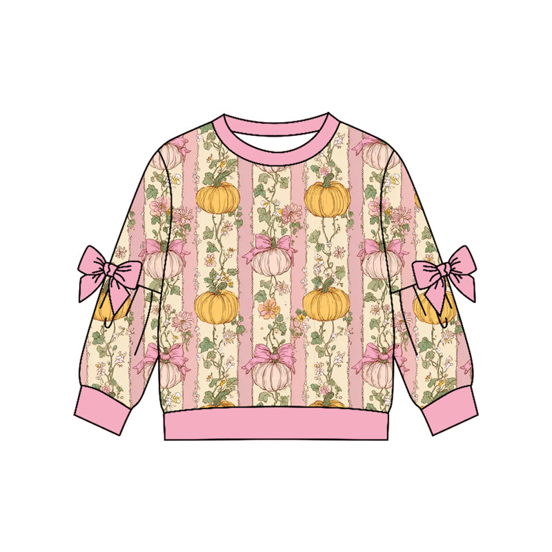 Baby Girls Long Sleeve Colorful Flowers Pumpkins Stripe Fall T-shirt Top Preorder