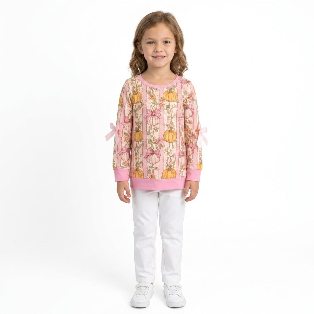 Baby Girls Long Sleeve Colorful Flowers Pumpkins Stripe Fall T-shirts Top