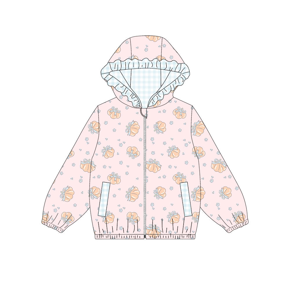 Baby Girls Long Sleeve Flowers Pumpkins Fall Zip Pockets Hoodies Top Preorder