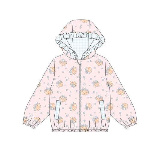 Baby Girls Long Sleeve Flowers Pumpkins Fall Zip Pockets Hoodies Top Preorder