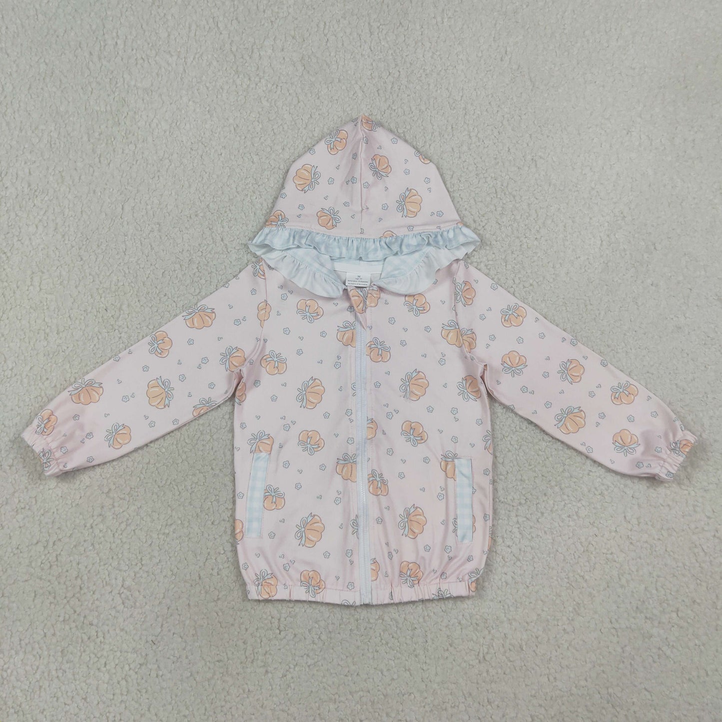 Baby Girls Long Sleeve Flowers Pumpkins Fall Zip Pockets Ruffle Hoodies Jackets Top