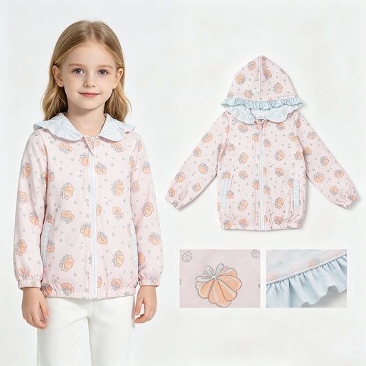 Baby Girls Long Sleeve Flowers Pumpkins Fall Zip Pockets Ruffle Hoodies Jackets Top