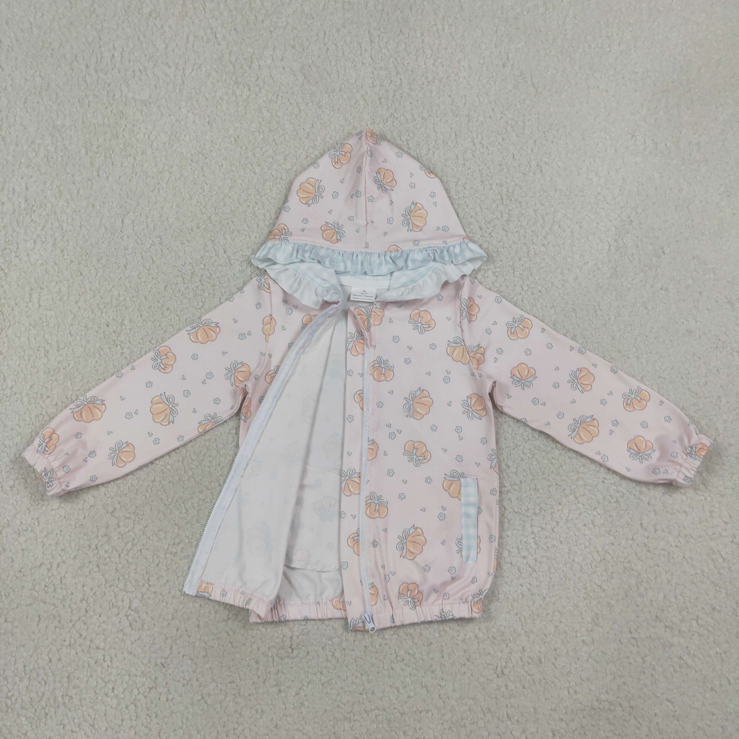 Baby Girls Long Sleeve Flowers Pumpkins Fall Zip Pockets Ruffle Hoodies Jackets Top