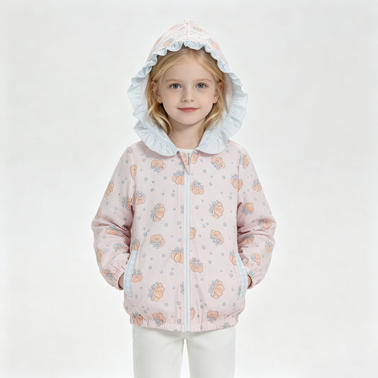 Baby Girls Long Sleeve Flowers Pumpkins Fall Zip Pockets Ruffle Hoodies Jackets Top