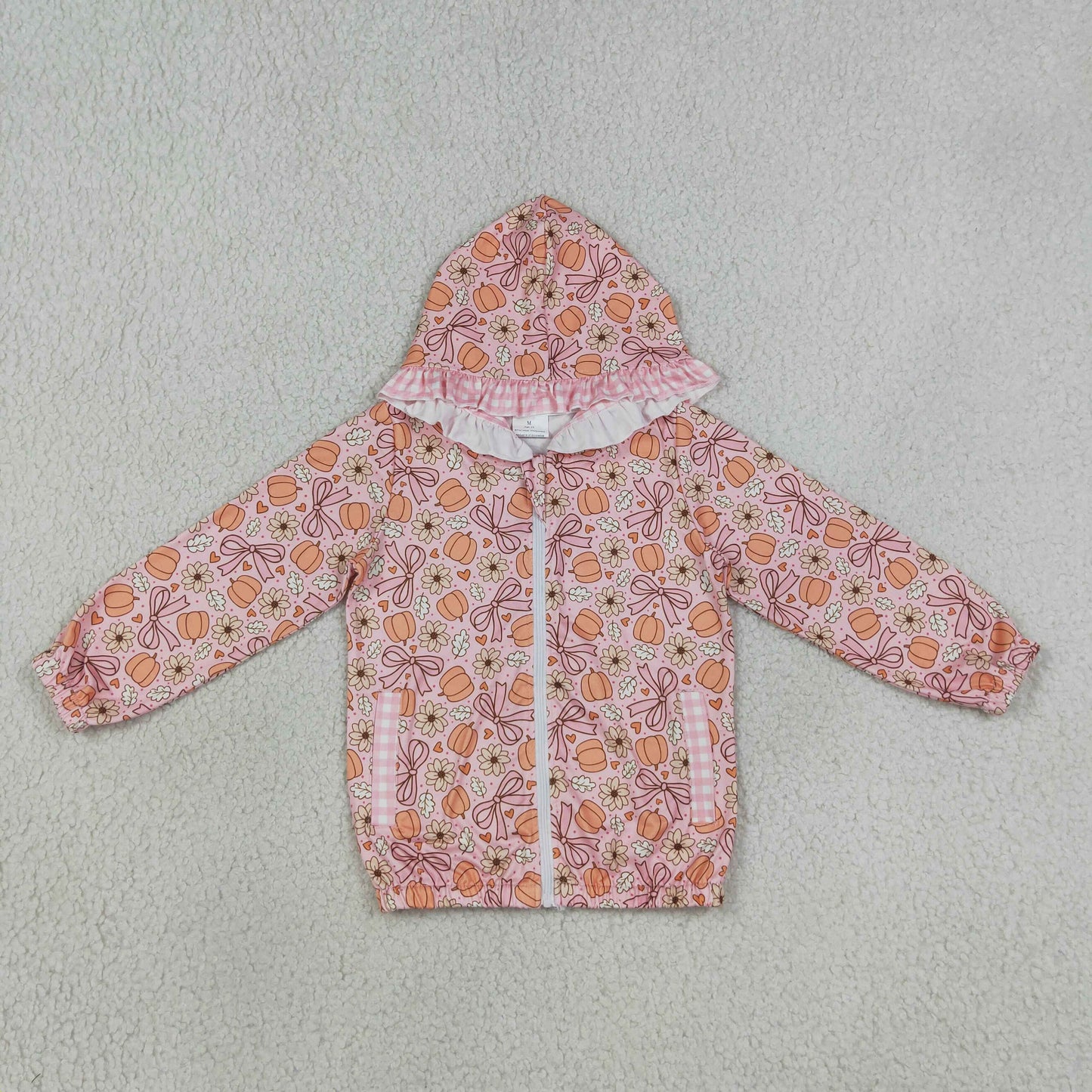 Baby Girls Flowers Bow Pumpkins Fall Zip Pockets Ruffle Hoodie Jackets Top