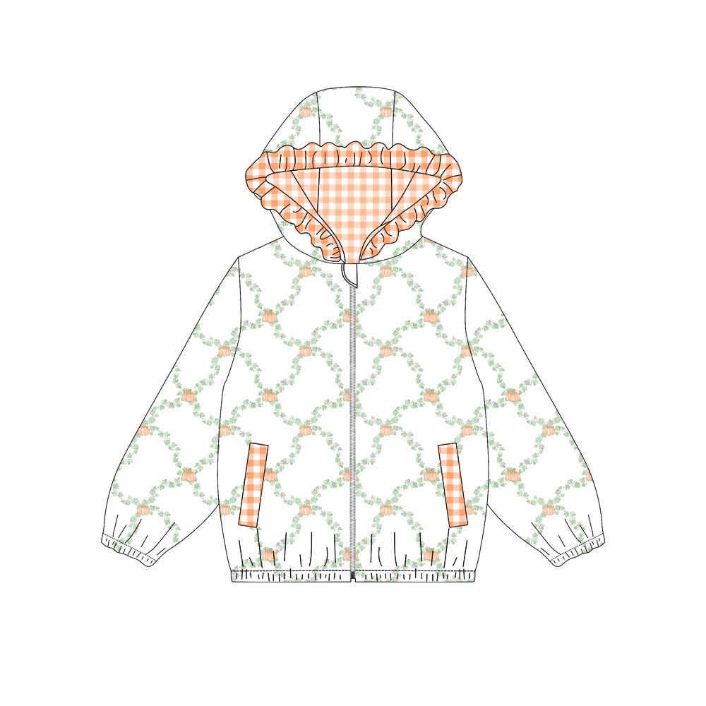 Baby Girls Long Sleeve Flowers Pumpkins Checked Fall Zip Pockets Hoodies Top Preorder