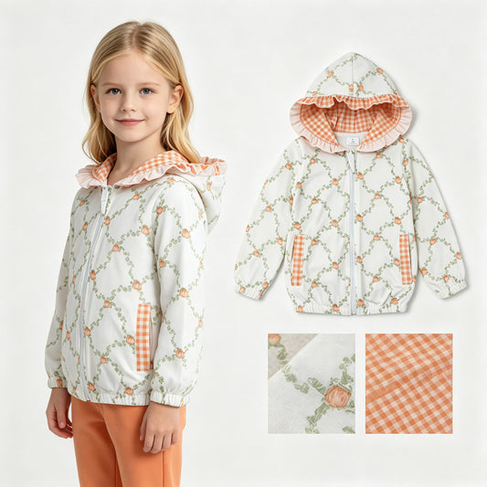 Baby Girls Flowers Pumpkins Checked Fall Zip Pockets Hoodies Top