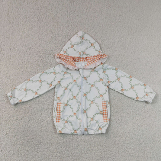 Baby Girls Flowers Pumpkins Checked Fall Zip Pockets Hoodies Top