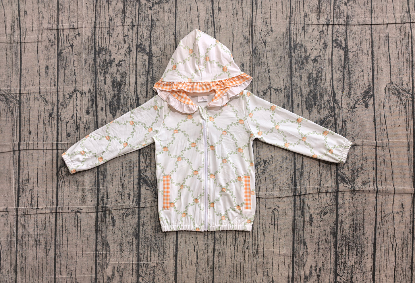 Baby Girls Long Sleeve Flowers Pumpkins Checked Fall Zip Pockets Hoodies Top Preorder