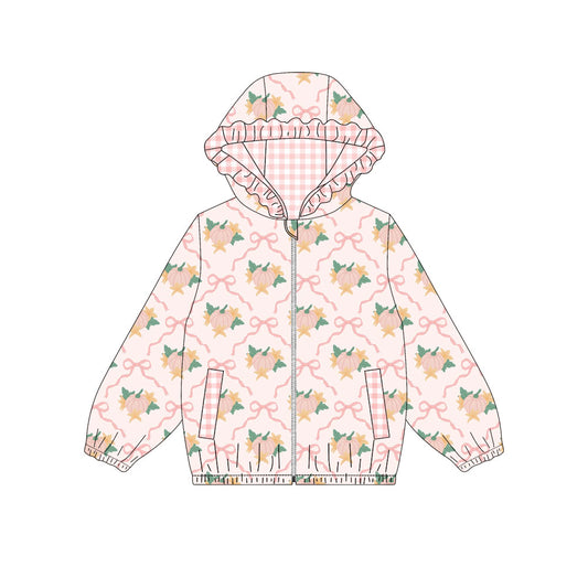 Baby Girls Long Sleeve Bows Pumpkins Fall Zip Pockets Hoodies Top Preorder