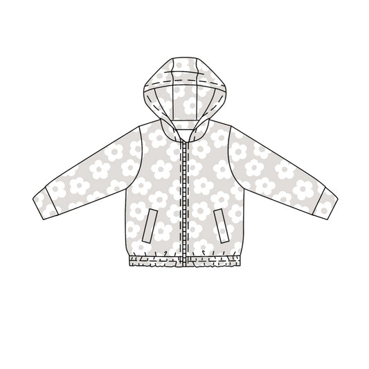 Baby Girls Light Grey Flowers Yoga Active Zipper Pockets Hoodie Top Preorder