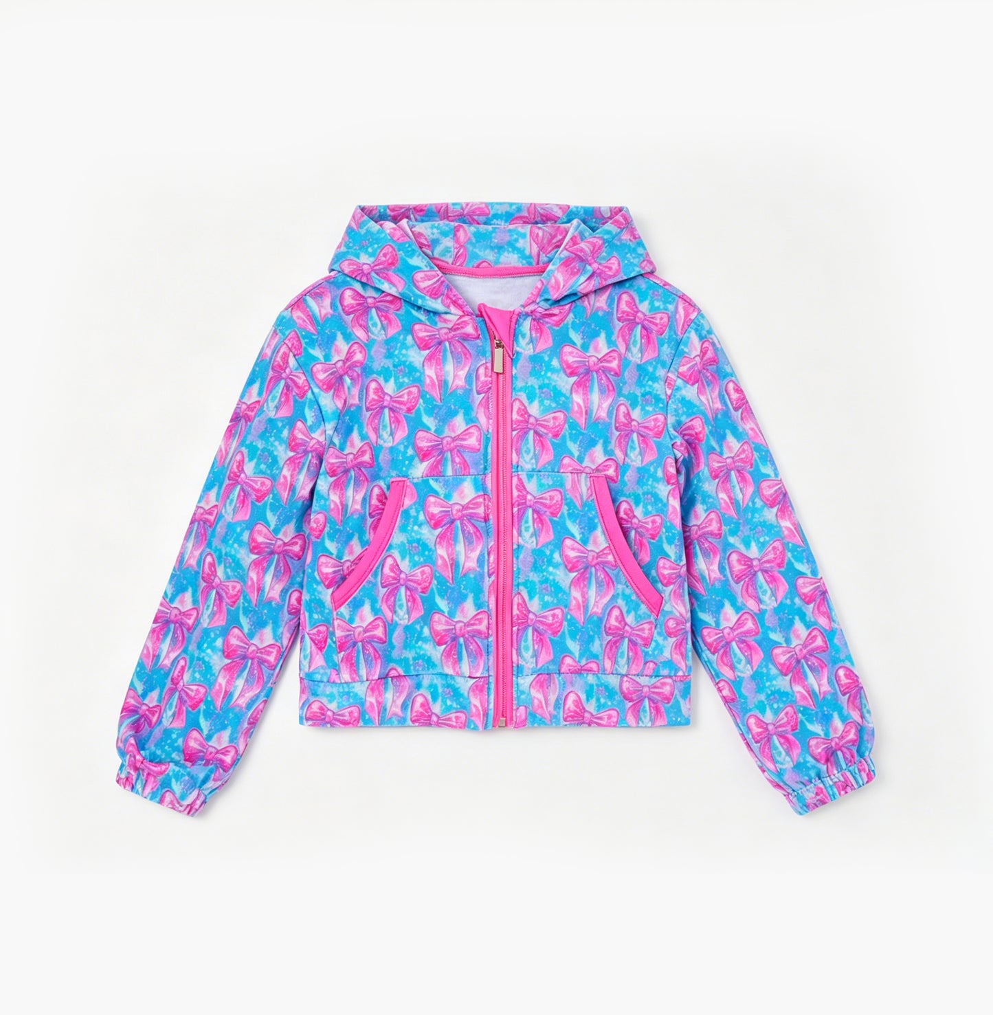 Baby Girls Colorful Tie-dye Print Bows Yoga Active Zip Pockets Hoodies Top Preorder