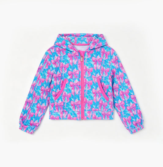 Baby Girls Colorful Tie-dye Print Bows Yoga Active Zip Pockets Hoodies Top Preorder
