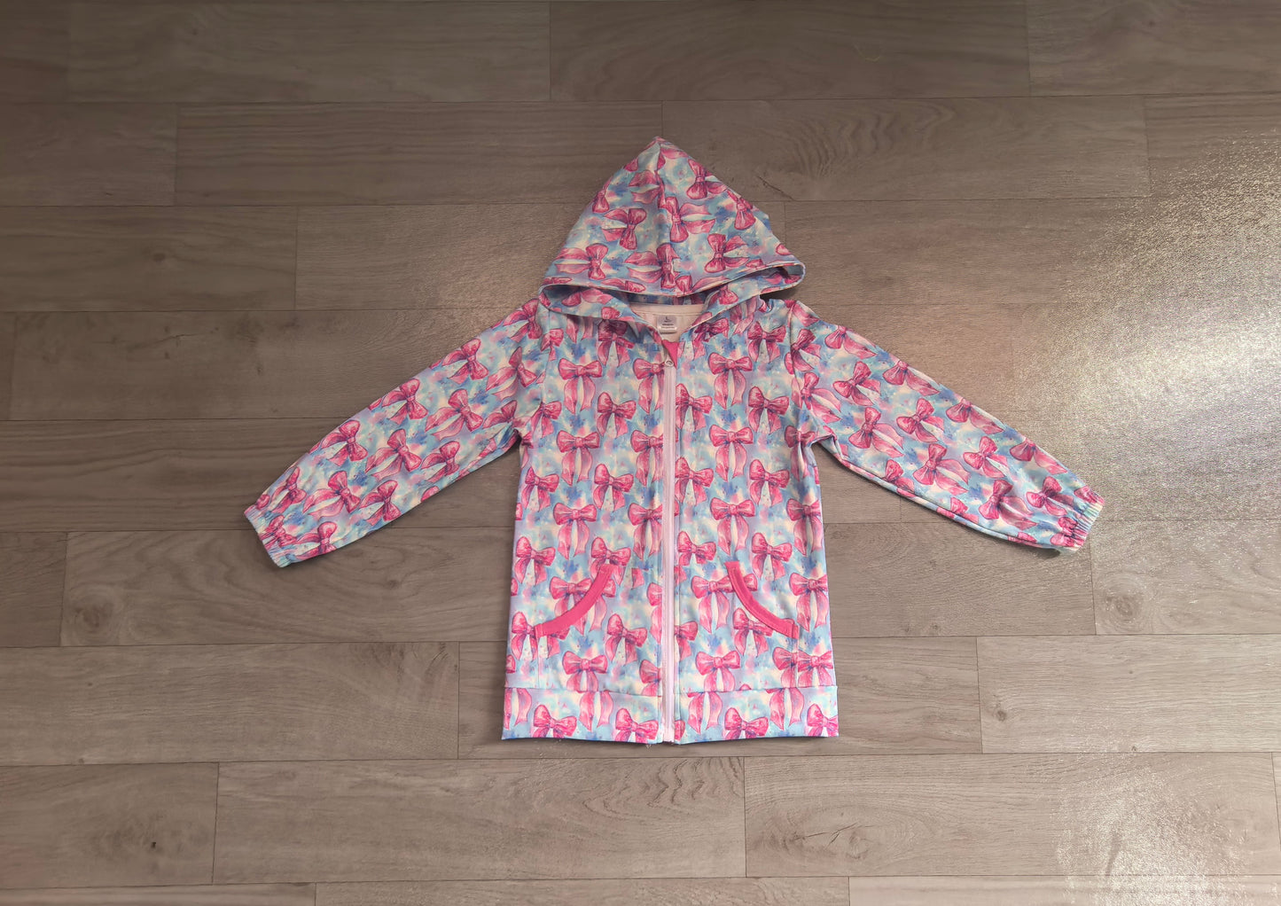 Baby Girls Colorful Tie-dye Print Bows Yoga Active Zip Pockets Hoodies Top Preorder