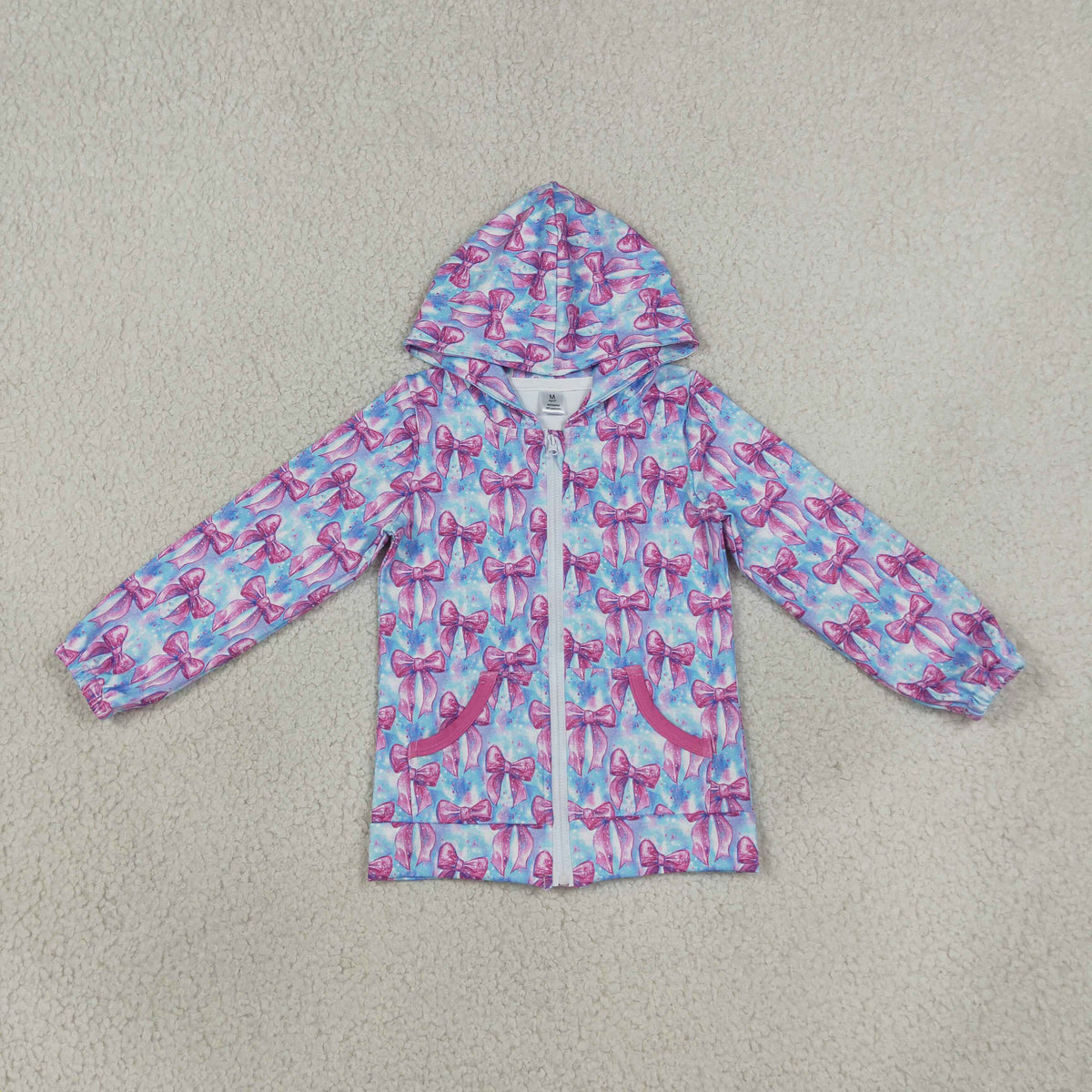 Baby Girls Colorful Tie-dye Print Bows Yoga Active Zip Pockets Hoodie Jackets Top