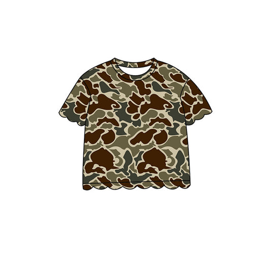 Baby Girls Short Sleeve Southern Dark Khaki Camo Scallop T-shirts Top Preorder