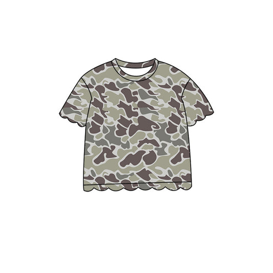 Baby Girls Short Sleeve Southern Grey Camo Scallop T-shirts Top Preorder