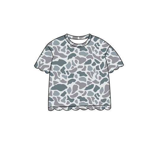 Baby Girls Short Sleeve Southern Light Grey Camo Scallop T-shirts Top Preorder