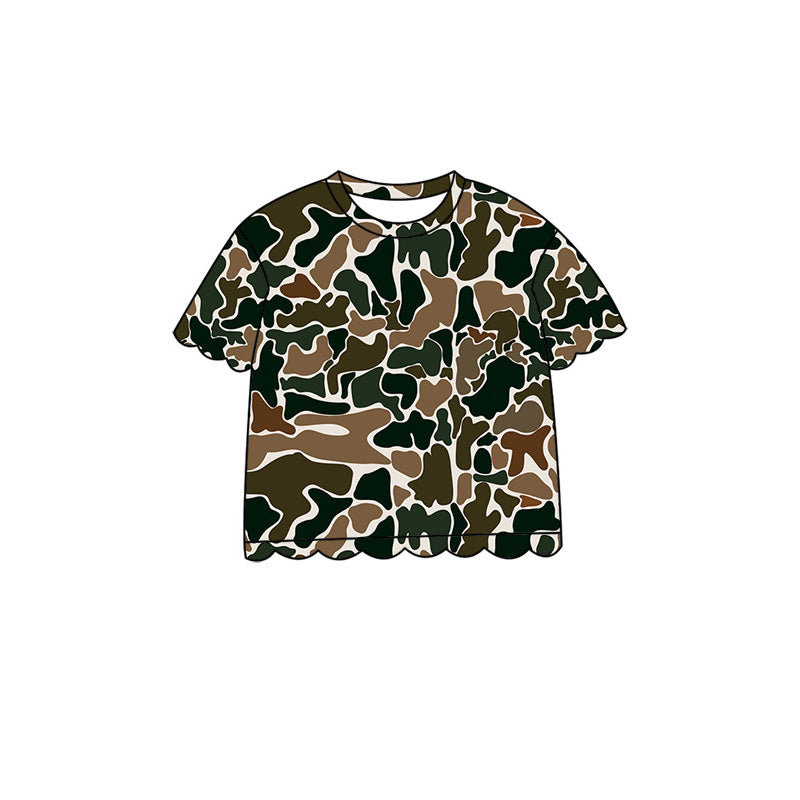 Baby Girls Short Sleeve Southern Dark Brown Camo Scallop T-shirts Top Preorder