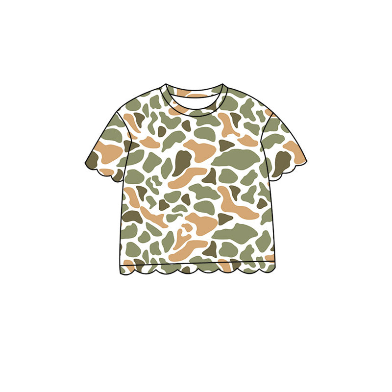 Baby Girls Short Sleeve Southern Yellow Camo Scallop T-shirts Top Preorder