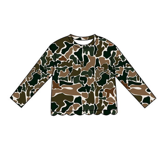 Baby Girls Long Sleeve Southern Dark Brown Camo Scallop T-shirts Top Preorder