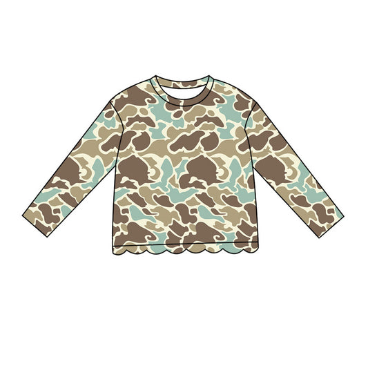 Baby Girls Long Sleeve Southern Khaki Camo Scallop T-shirts Top Preorder