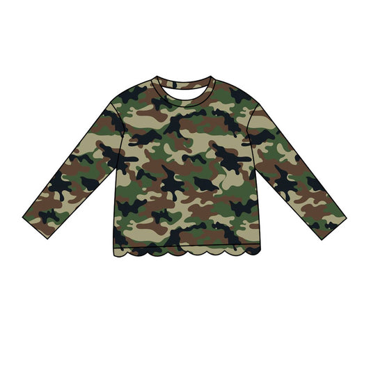 Baby Girls Long Sleeve Southern Green Camo Scallop T-shirts Top Preorder
