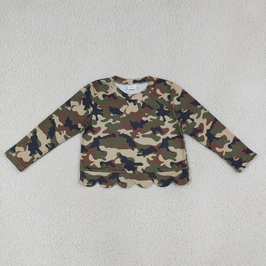 Baby Girls Long Sleeve Southern Green Camo Scallop T-shirts Top