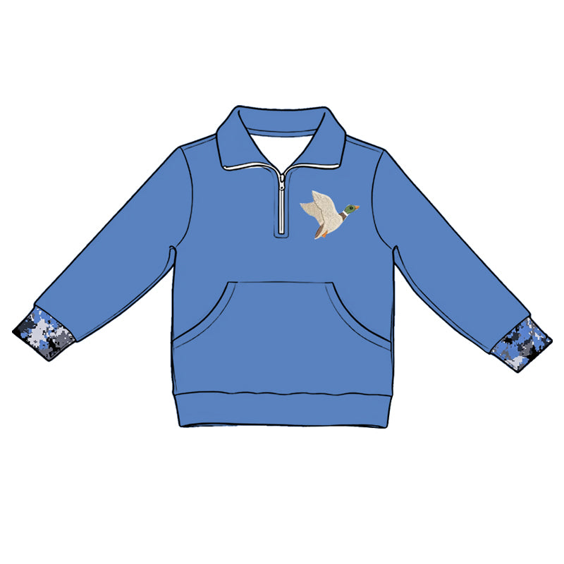 Baby Girls Blue Long Sleeve Ducks Zip Pocket Hunting Pullovers Top Preorder