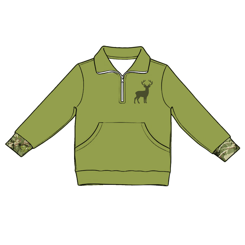 Baby Girls Green Long Sleeve Deer Zip Pocket Hunting Pullovers Top Preorder