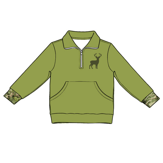 Baby Girls Green Long Sleeve Deer Zip Pocket Hunting Pullovers Top Preorder