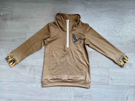 Baby Girls Olive Long Sleeve Ducks Zip Pocket Hunting Pullovers Top Preorder