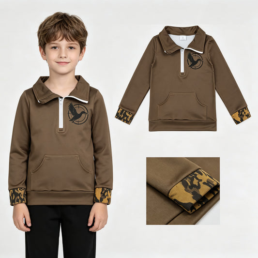 Baby Girls Long Sleeve Ducks Zip Pocket Hunting Pullovers Top