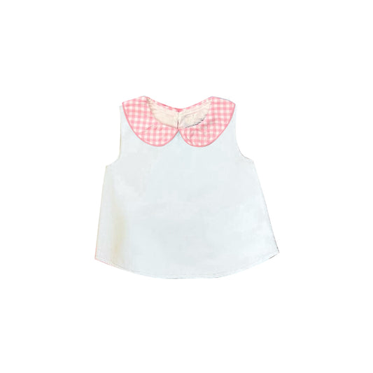 Baby Girls Sleeveless Light Pink Checked Collar T-shirt Top Preorder