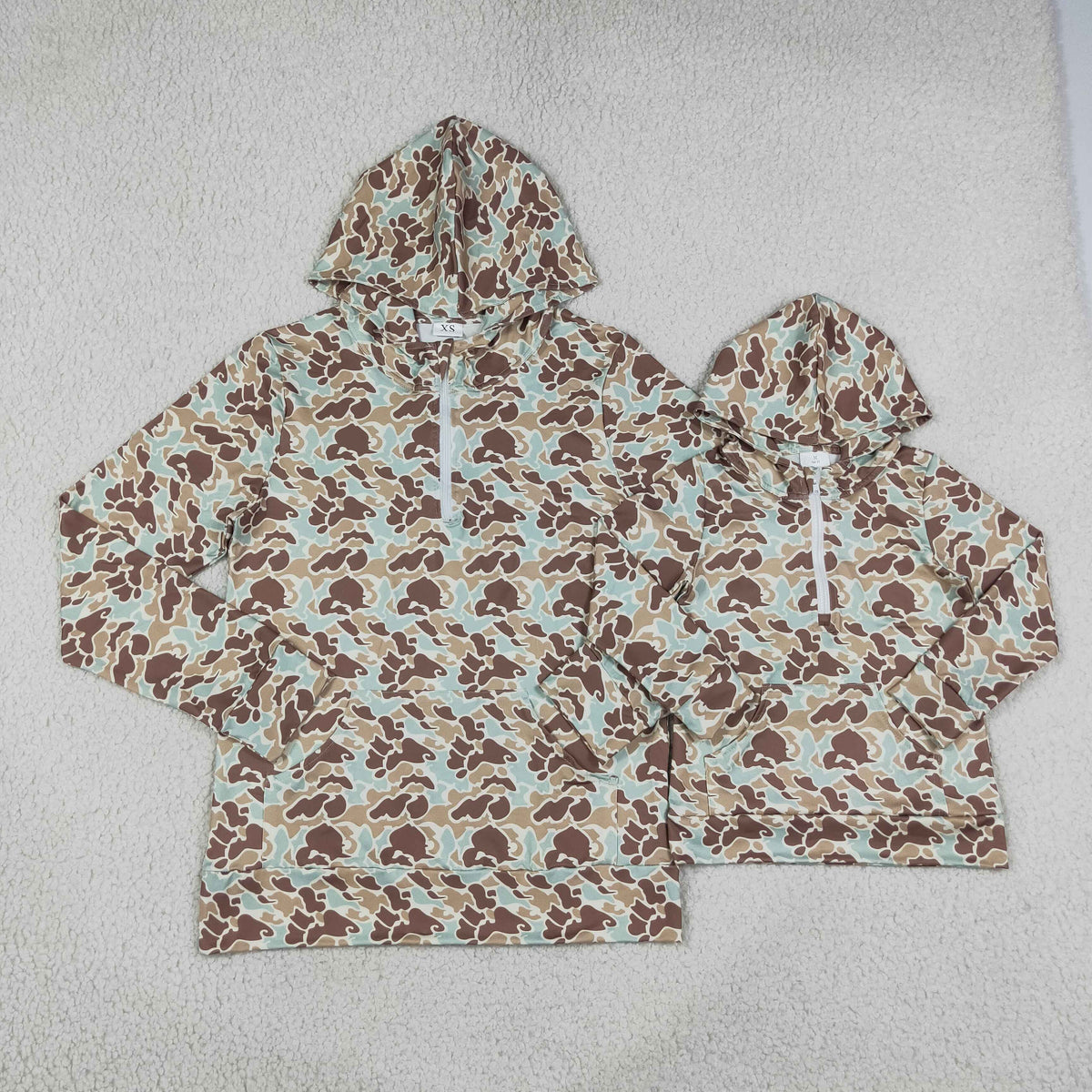 Mama and Me Boys Long Sleeve Green Khaki Camo Zip Pocket Hoodies Top