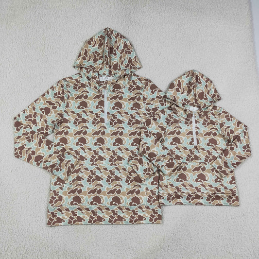Mama and Me Boys Long Sleeve Green Khaki Camo Zip Pocket Hoodies Top