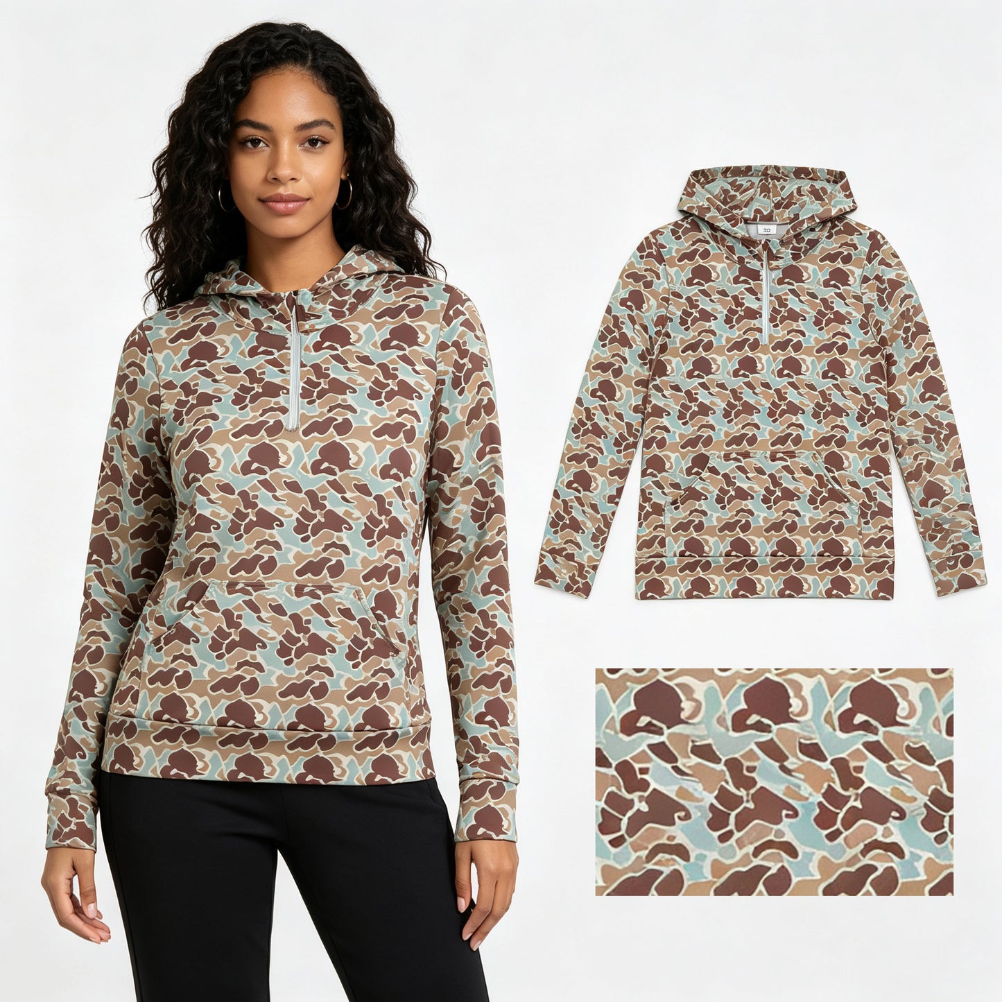 Adult Women Southern Khaki Camo Zip Pocket Hoodies Top