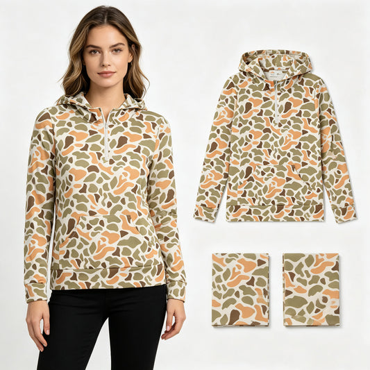 Adult Men Southern Green Yellow Camo Zip Pocket Hoodies Top