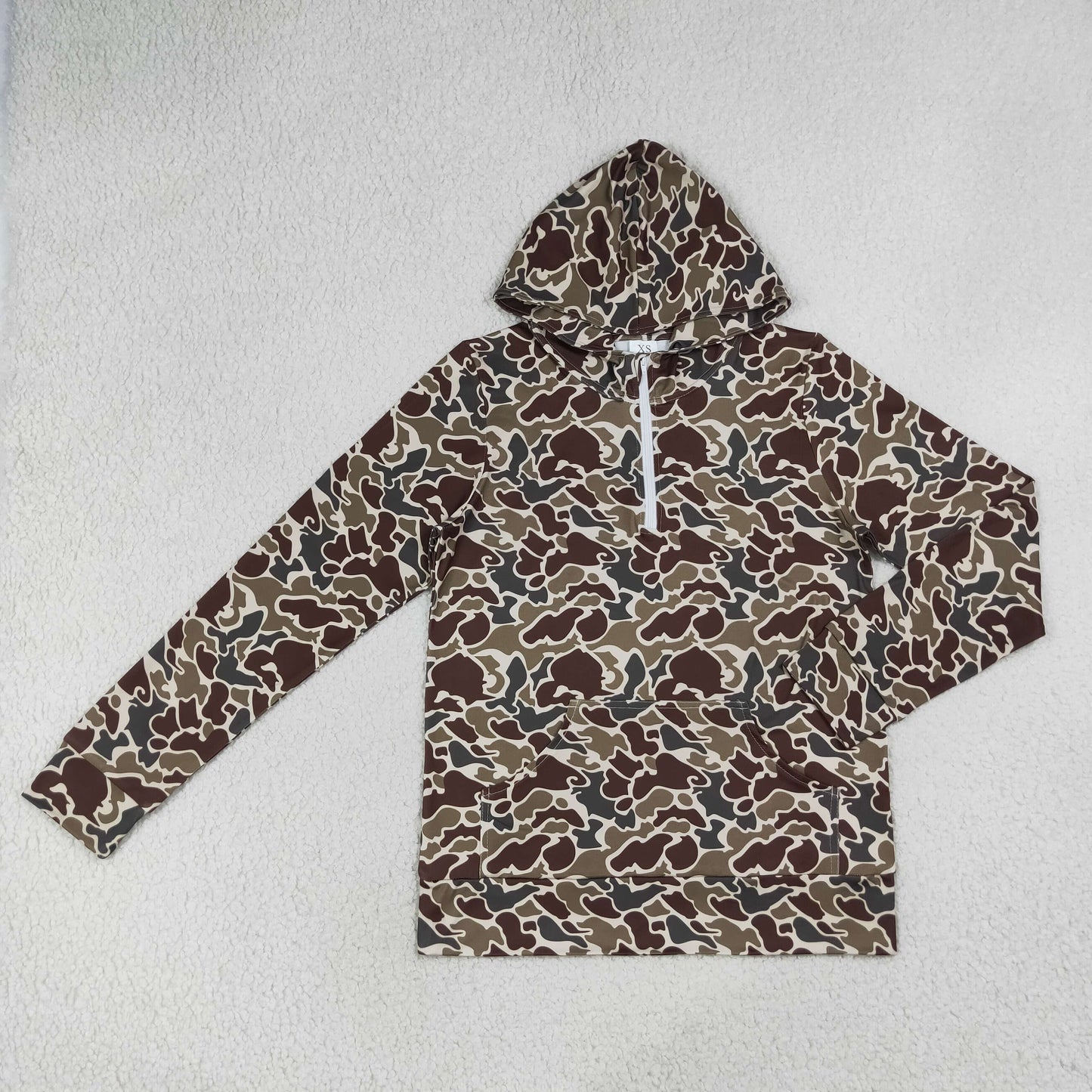 Mama and Me Boys Long Sleeve Dark Khaki Camo Zip Pocket Hoodies Top