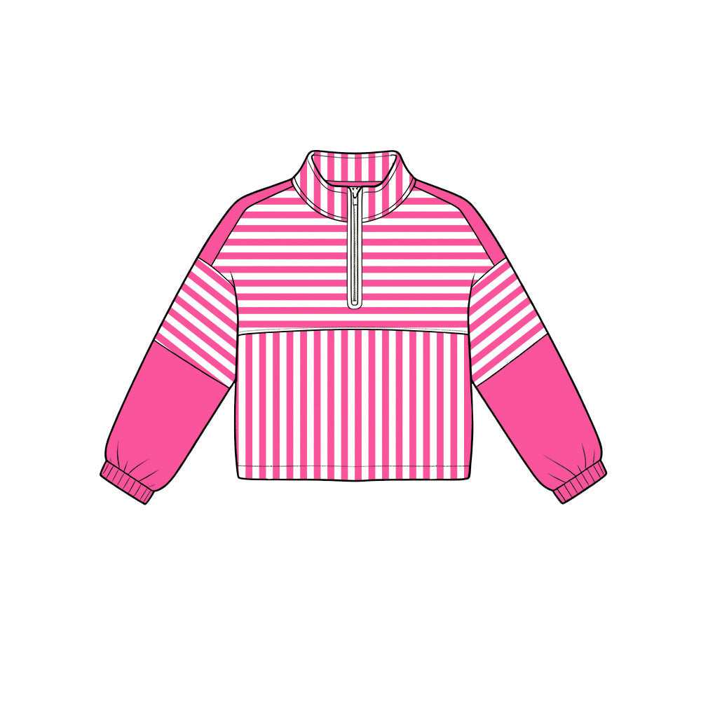 Preorder moq 5 Baby Girls Pink Stripe Yoga Active Zip Pullovers Top