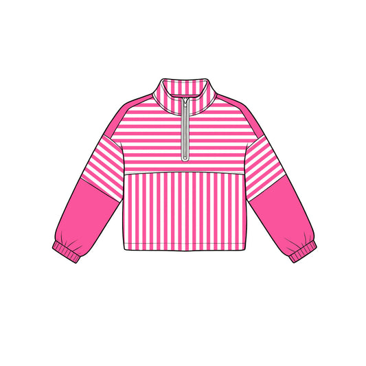 Preorder moq 5 Baby Girls Pink Stripe Yoga Active Zip Pullovers Top