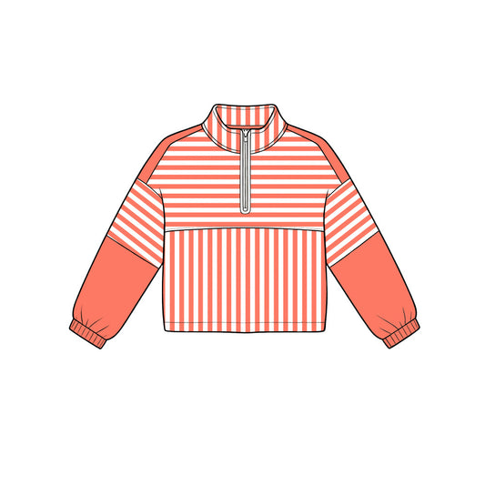 Preorder moq 5 Baby Girls Orange Stripe Yoga Active Zip Pullovers Top