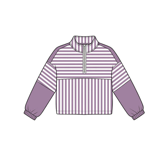 Preorder moq 5 Baby Girls Purple Stripe Yoga Active Zip Pullovers Top