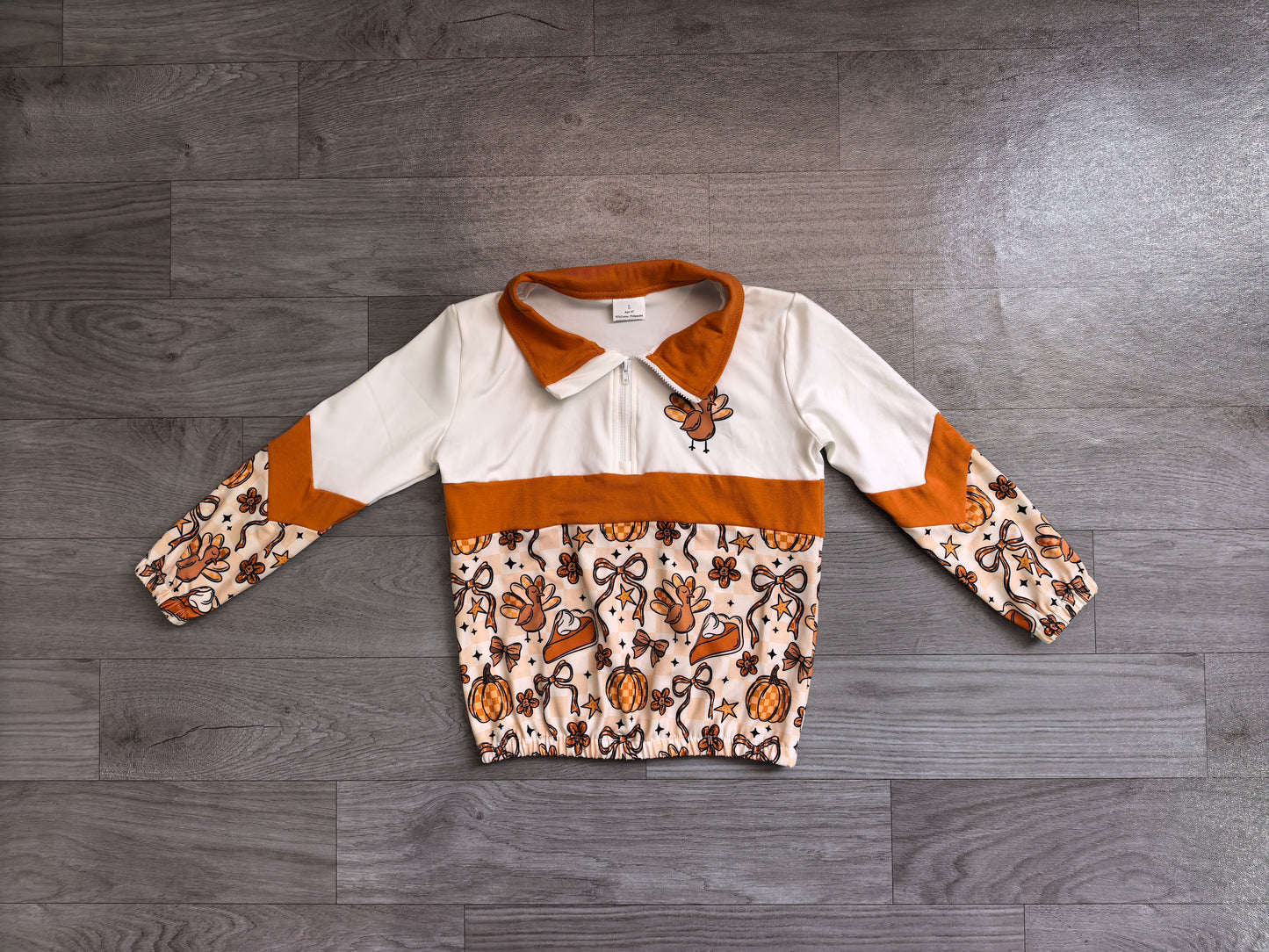 Baby Girls Turkey Bows Pumpkins Thanksgiving Zip Pullovers Top Preorder