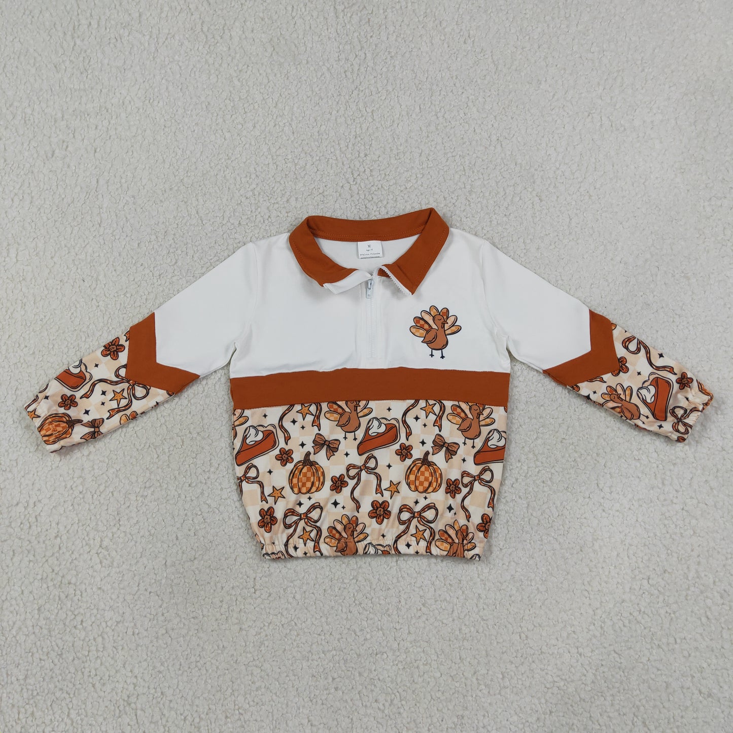 Sibling Baby Girls Bows Pumpkins Turkey Flare Pant Thanksgivings Zip Pullover Set Rompers