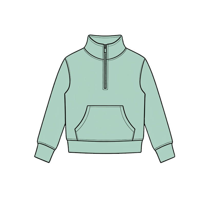 Preorder moq 5 Baby Girls Aqua Long Sleeve Yoga Active Zip Pocket Pullovers Top