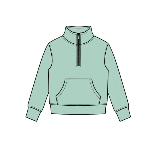 Preorder moq 5 Baby Girls Aqua Long Sleeve Yoga Active Zip Pocket Pullovers Top